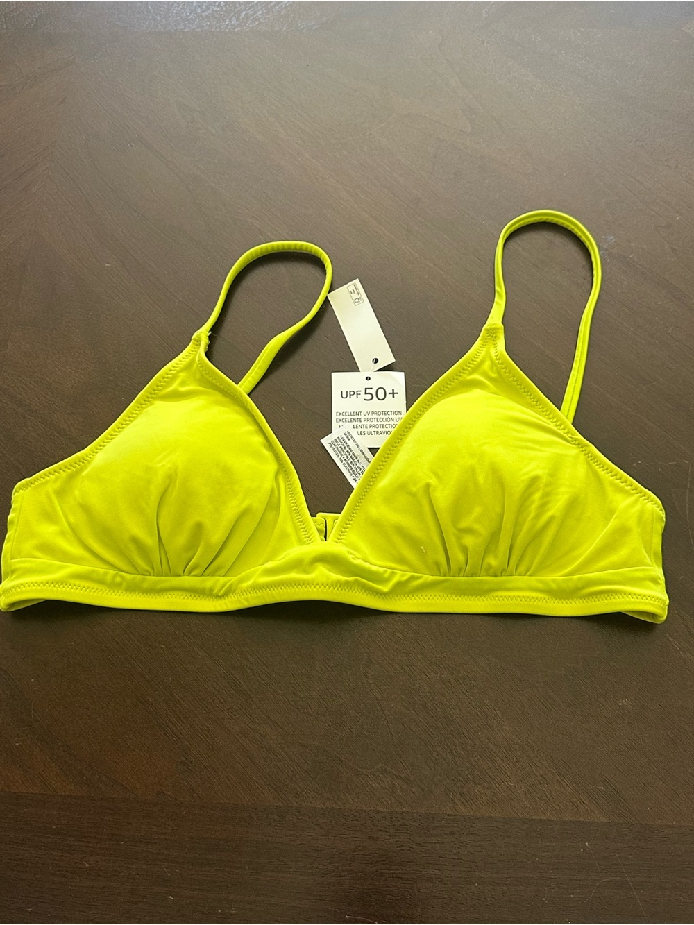 NWT Bralette Amazon Essentials Neon Yellow Bikini Swim Top UPF 50+ Size M